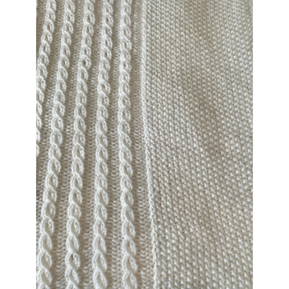 Open Weave Throw Blanket 66" x 34" White Cable Knit Fringe Boho Cozy Grannymade